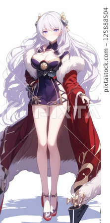 Dynamic white-haired beautiful girl character, anime style fantasy illustration 125888504