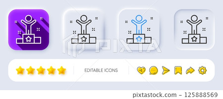 Winner podium line icon. Neumorphic, Flat shadow, 3d buttons. Success sign. First place award symbol. Line winner icon. Social media icons. Vector Winner podium line icon. Neumorphic, Flat shadow, 3d buttons. Success sign. First place award symbol. Line winner icon. Social media icons. Vector 125888569