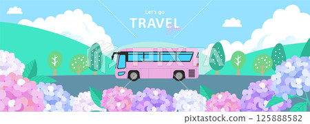 Hydrangea and bus illustration_1 125888582