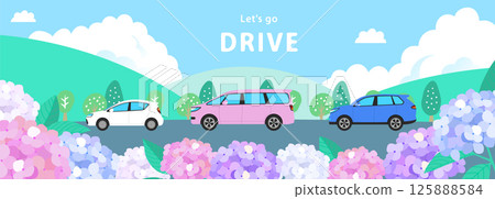 Hydrangea and car illustration_1 125888584