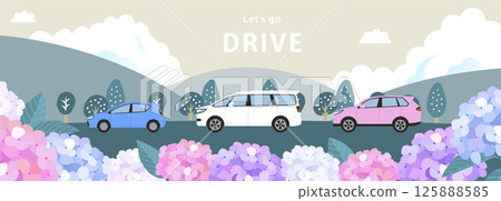 Hydrangea and car illustration_2 125888585