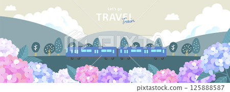 Hydrangea and train illustration_2 Hydrangea and train illustration_2 125888587