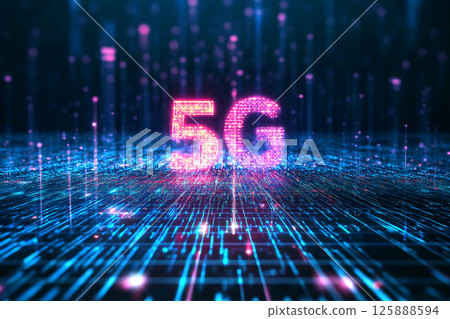 A high-tech 5G communication concept featuring fast internet connectivity, fiber optics, and advanced technology, highlighting the future of digital communication and innovation 125888594