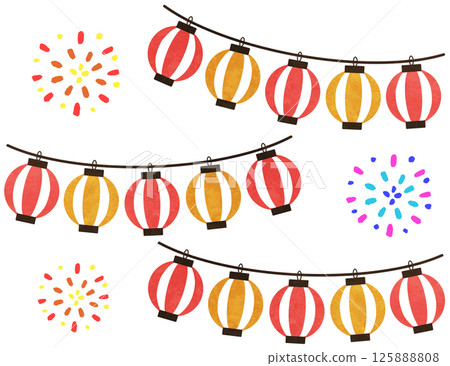 夏季節日燈籠和煙花的插圖素材 夏季節日燈籠和煙花的插圖素材 125888808
