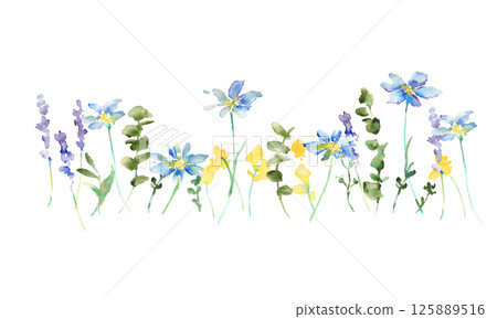 水彩畫。水彩植物和花卉的自然框架。植物的向量插圖。 125889516