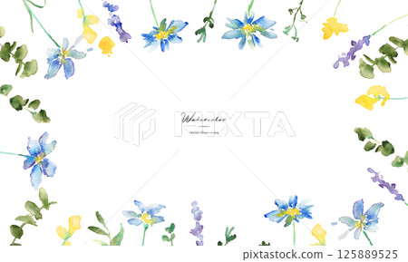 水彩畫。水彩植物和花卉的自然框架。植物的向量插圖。 125889525
