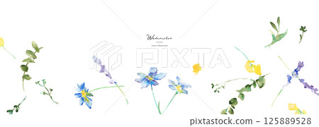 水彩畫。水彩植物和花卉的自然框架。植物的向量插圖。 125889528