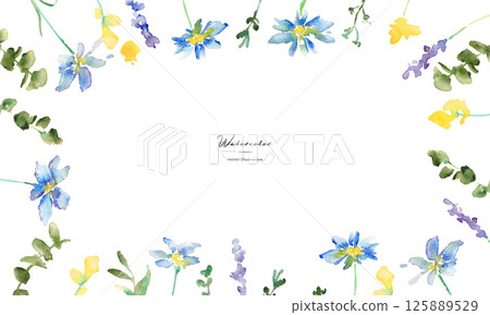 水彩畫。水彩植物和花卉的自然框架。植物的向量插圖。 125889529