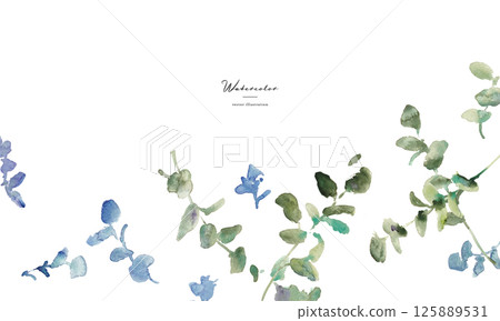 水彩畫。水彩植物和花卉的自然框架。植物的向量插圖。 125889531