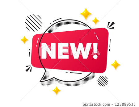 Arrivals chat speech bubble. Social media concept. New tag. Special offer sign. New arrival symbol. Red chat message. Offer speech bubble. Glare 3d stars. Vector 125889535
