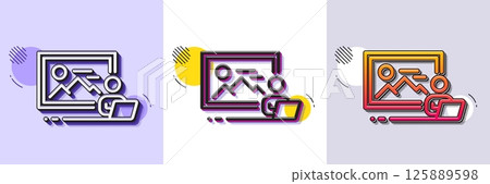 Photo studio line icon. Halftone dotted pattern. Gradient icon with grain shadow. Image photography sign. Picture placeholder symbol. Line photo studio icon. Various designs. Vector 125889598