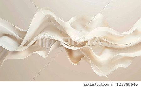 A serene abstract composition features flowing wave shapes in white, creating a calming and elegant aesthetic in a minimalistic style 125889640
