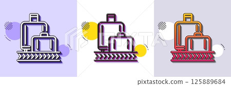 Airport baggage reclaim line icon. Halftone dotted pattern. Gradient icon with grain shadow. Airplane luggage lane sign. Flight checked bag symbol. Line baggage reclaim icon. Various designs. Vector 125889684