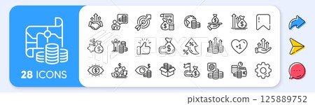 Finance line icons. Interest rate, AI generate, Inflation icons. Accounting coins, Budget Investment, Trade Strategy icons. Finance management, Budget gain and Business asset. Vector 125889752