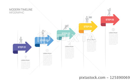 Arrow timeline infographic business 5 steps to success growth template. Vector illustration. Arrow timeline infographic business 5 steps to success growth template. Vector illustration. 125890069