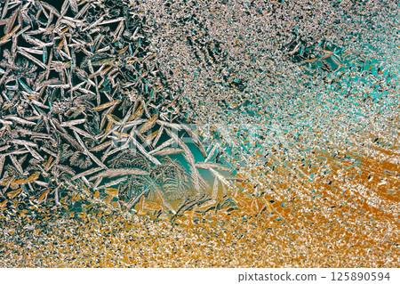 Ice texture on the window.  Gradient color. Abstract background 125890594