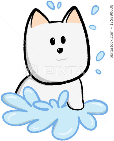 cute cartoon dog taking a bath in summer cute cartoon dog taking a bath in summer 125890639