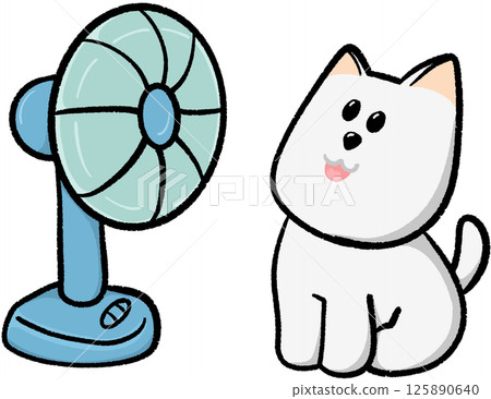 cartoon dog with electric fan blowing cartoon dog with electric fan blowing 125890640