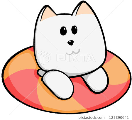 cartoon white dog with swim ring at beach cartoon white dog with swim ring at beach 125890641