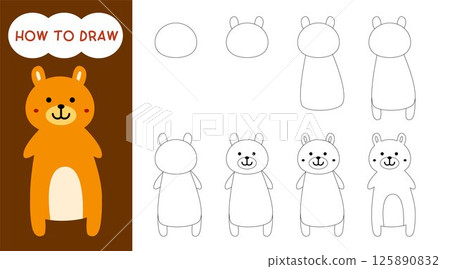 How to draw orange bear cartoon step by step for learning, drawing, education, kids and coloring book How to draw orange bear cartoon step by step for learning, drawing, education, kids and coloring book 125890832