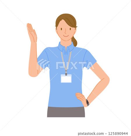 健身房工作人員（微笑的年輕女士）：用手勢指引方向 125890944