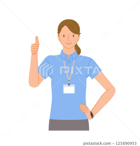 健身房工作人員（微笑的年輕女子）：豎起大拇指，好兆頭 125890953