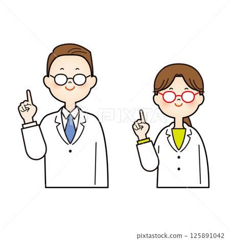 Illustration of a doctor in a white coat pointing Illustration of a doctor in a white coat pointing 125891042