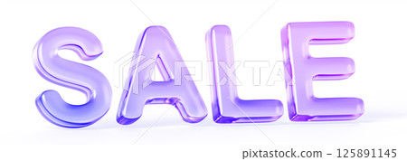 3d glass holographic transparent SALE lettering with purple pink gradient. Crystal text for premium discount promotion, exclusive coupon design and retail marketing special offer. 3D illustration 125891145