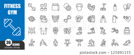 Fitness and gym outline icon . Editable stroke . Vector . Fitness and gym outline icon . Editable stroke . Vector . 125891155