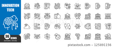 Innovation technology outline icon . Editable stroke . Vector . 125891156