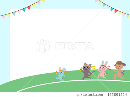 Frame of cute animals running at a sports day 125891224