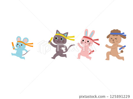Cute animals running with batons 125891229