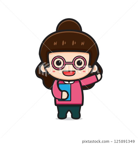 Cute girl teacher holding book cartoon vector icon illustration 125891349