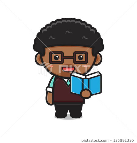 Cute teacher reading book cartoon vector icon illustration 125891350