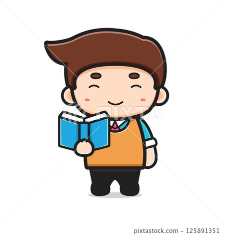 Cute teacher reading book cartoon vector icon illustration Cute teacher reading book cartoon vector icon illustration 125891351