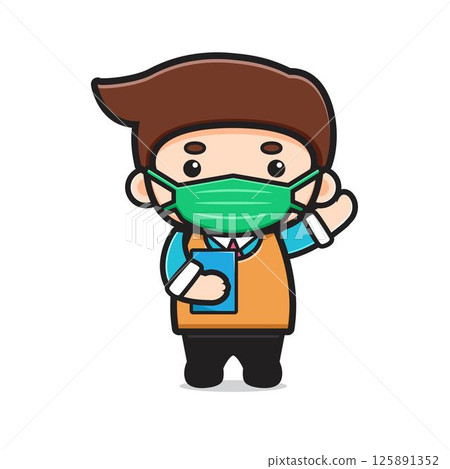 Cute teacher wearing mask cartoon vector icon illustration 125891352