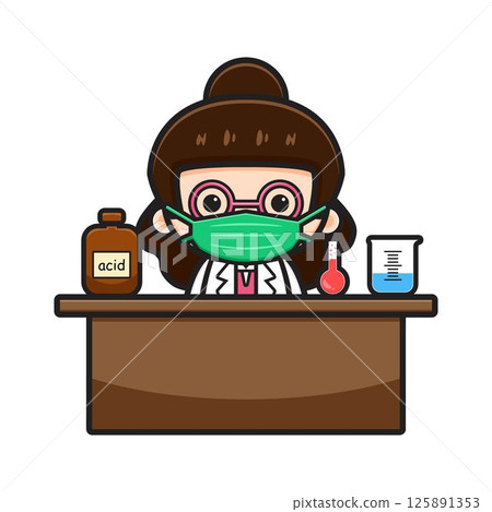 Cute chemist teacher do experiment cartoon vector icon illustration 125891353
