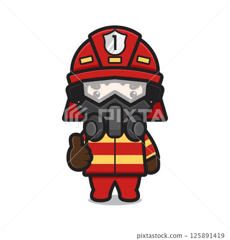 Cute fire fighter character wearing mask and glasses with good pose cartoon vector icon illustration 125891419