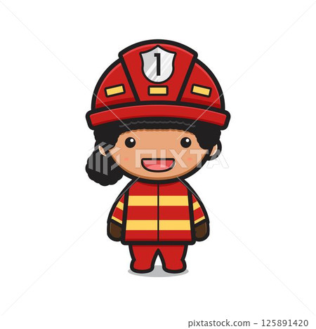 Cute girl firefighter cartoon icon vector illustration 125891420