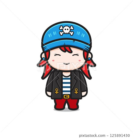 Cute girl pirates character cartoon icon illustration 125891430
