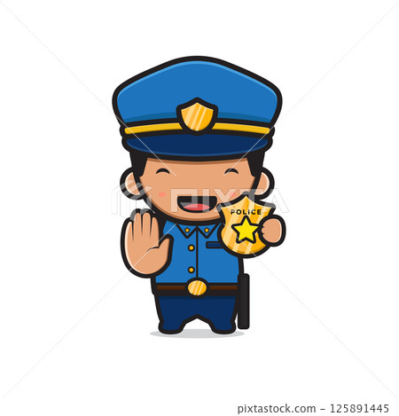 Cute police show identity cartoon icon illustration Cute police show identity cartoon icon illustration 125891445