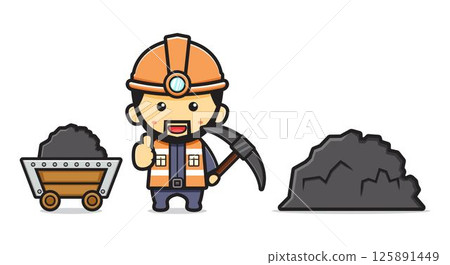 Miner digging mine cartoon icon vector illustration Miner digging mine cartoon icon vector illustration 125891449