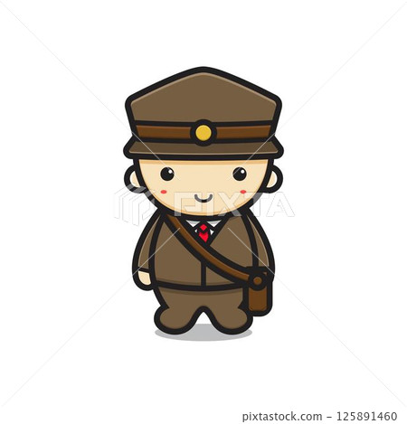Cute postman mascot character with happy face vector cartoon icon illustration 125891460
