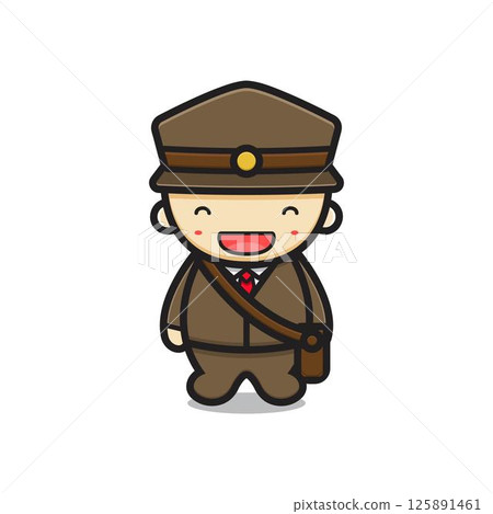 Cute postman mascot character with happy face vector cartoon icon illustration 125891461