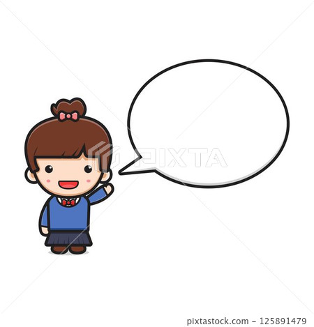 Cute girl student with bubble text cartoon icon vector illustration Cute girl student with bubble text cartoon icon vector illustration 125891479