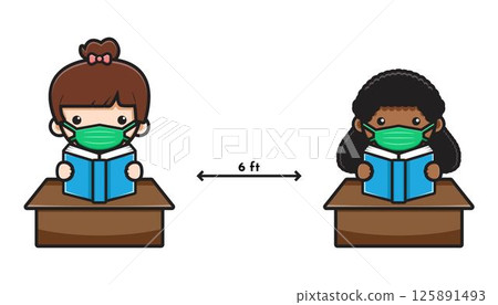Cute student back to school new normal style cartoon icon vector illustration Cute student back to school new normal style cartoon icon vector illustration 125891493