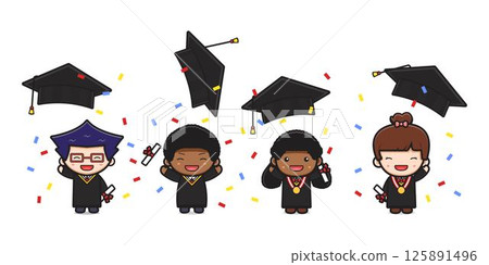 Cute student celebrate on graduation day cartoon icon illustration Cute student celebrate on graduation day cartoon icon illustration 125891496
