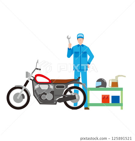 Man servicing a motorcycle Man servicing a motorcycle 125891521