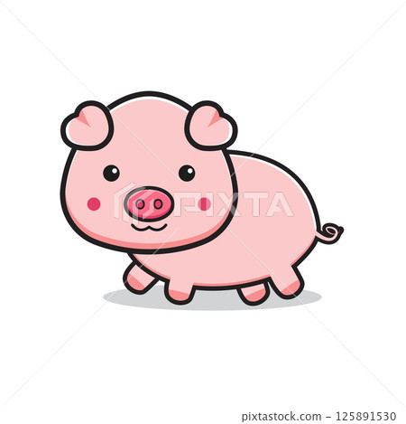 Cute pig mascot character cartoon icon illustration 125891530