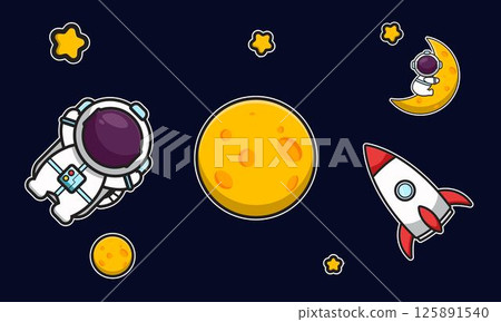Cute astronaut character with rocket in space cartoon vector icon illustration Cute astronaut character with rocket in space cartoon vector icon illustration 125891540